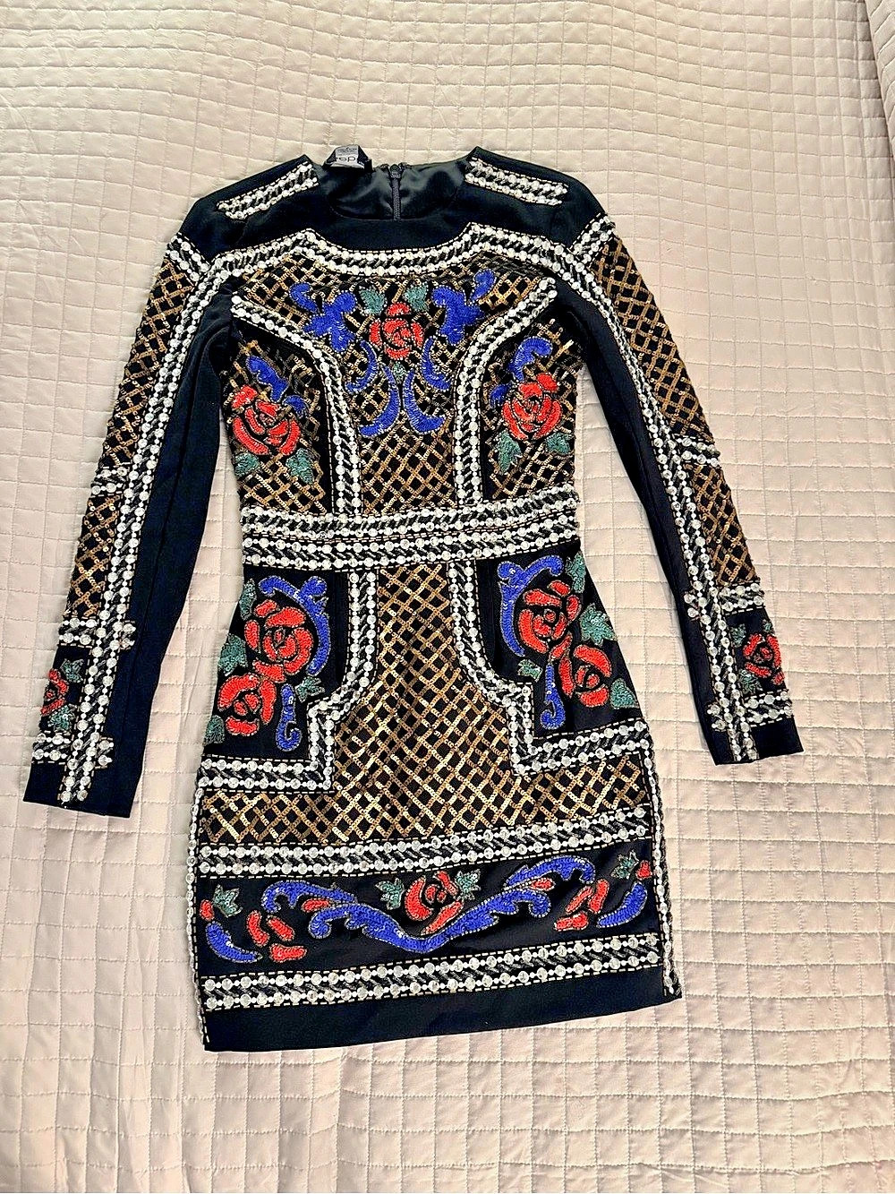 Bebe Sequin Embellished Mini Dress in Black & Blue Size 00